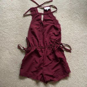 Kendall & Kylie Maroon Lace Side Tie Romper XS